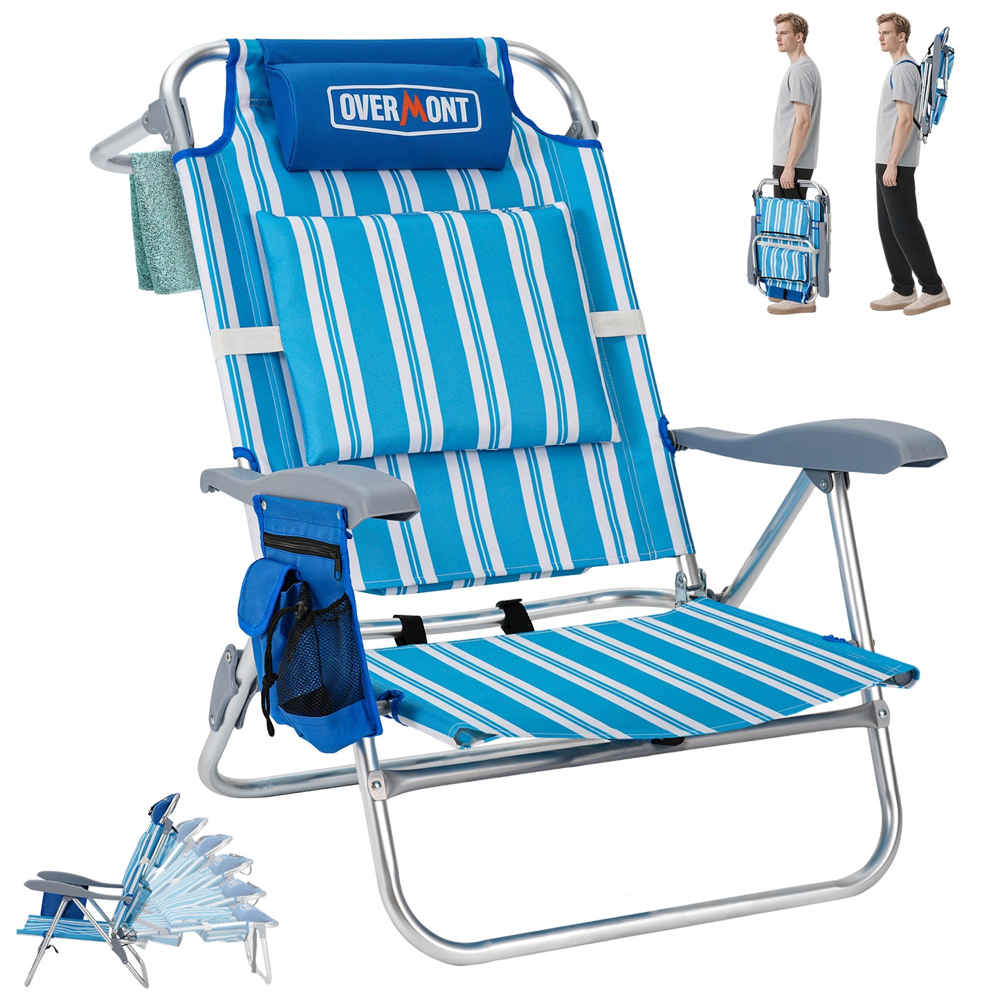 Overmont Low Beach Chair with Cooler Bag