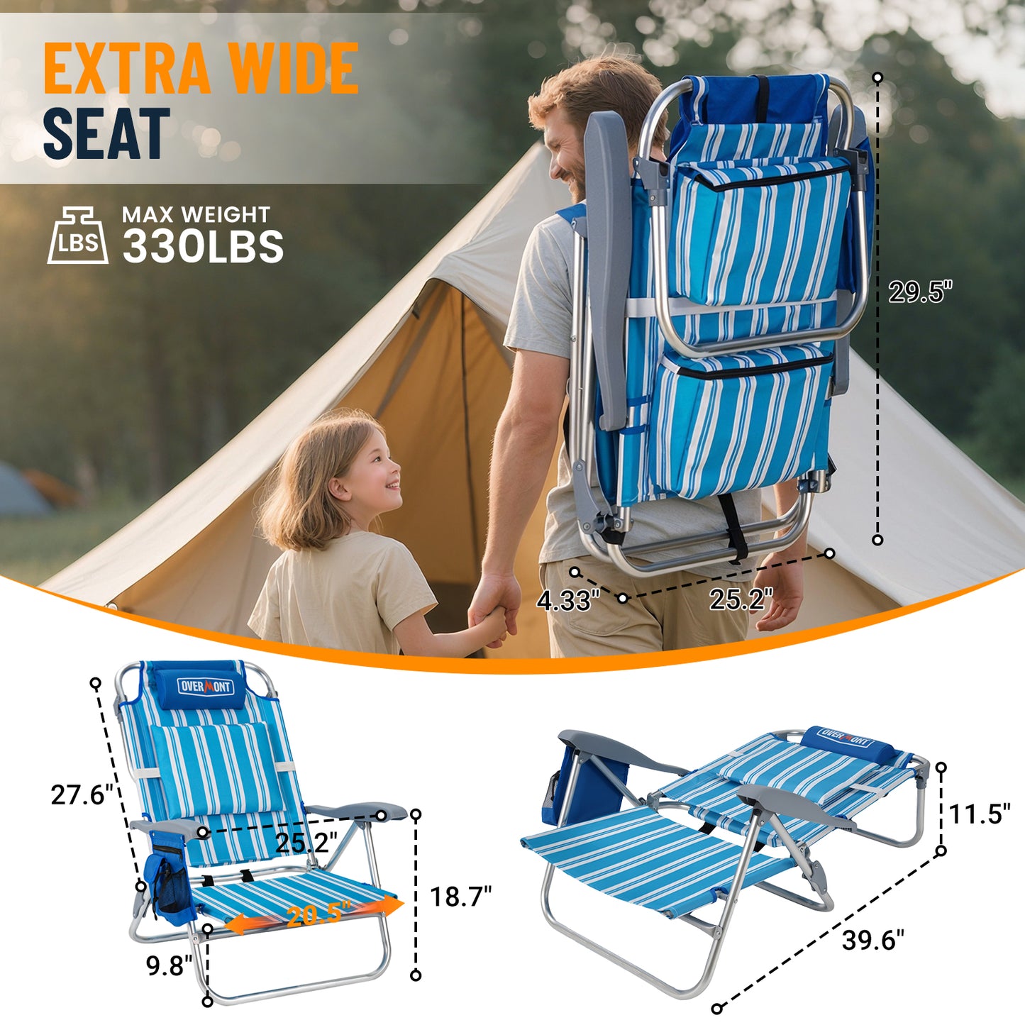 Overmont Low Beach Chair with Cooler Bag