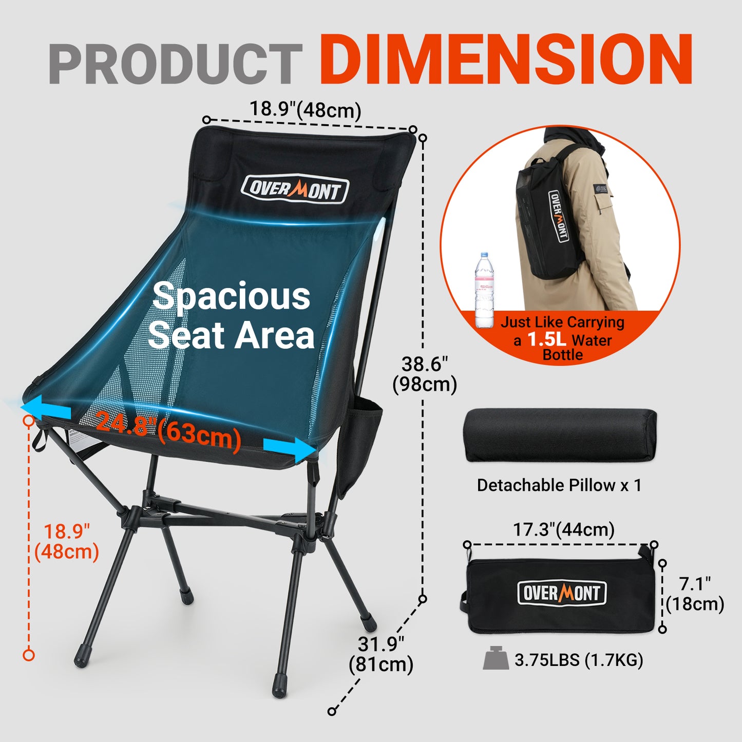 Overmont Ultralight Portable Camping Chair High Back