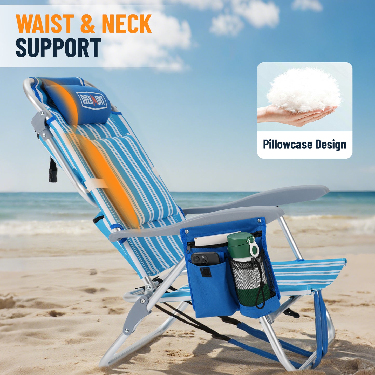 Overmont Low Beach Chair with Cooler Bag