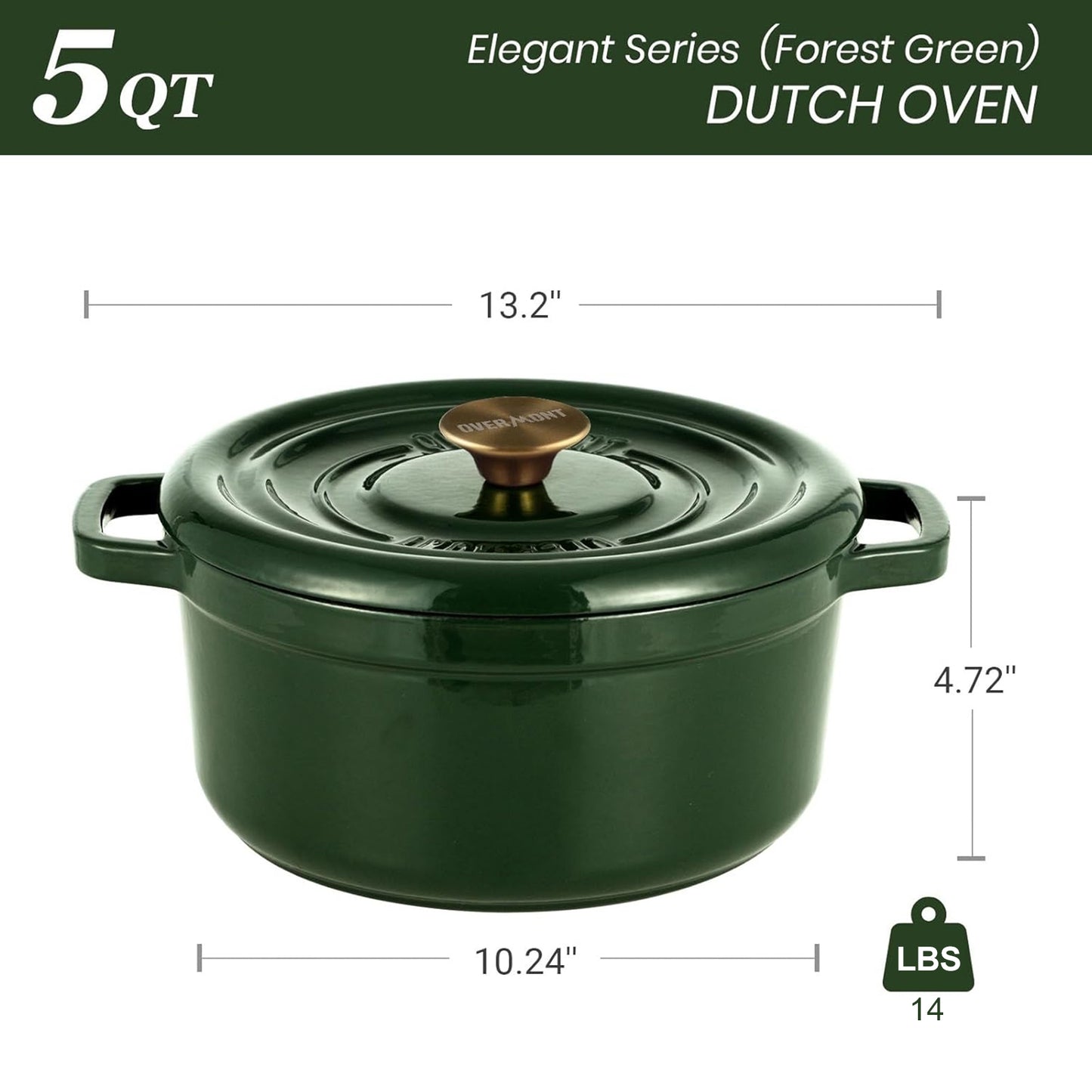 The dimensions of the green Dutch oven