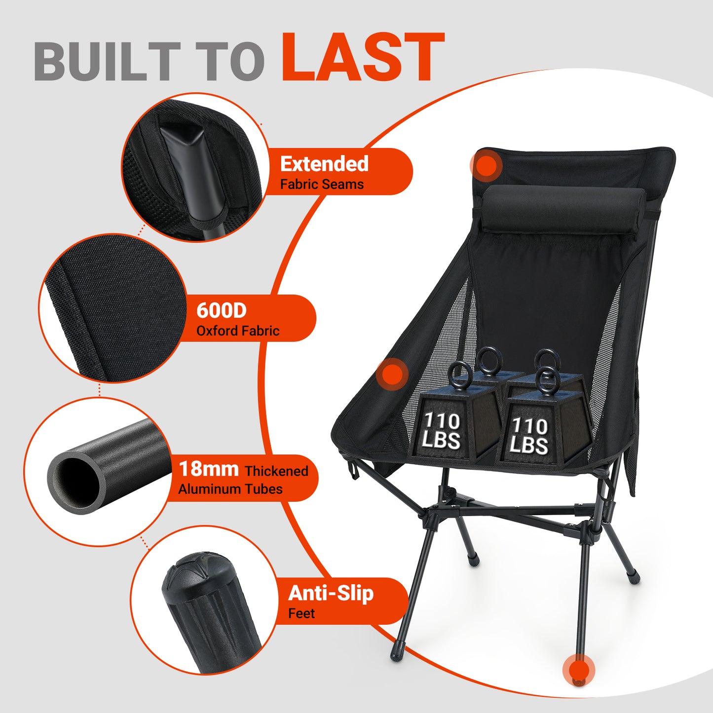Overmont Ultralight Portable Camping Chair High Back