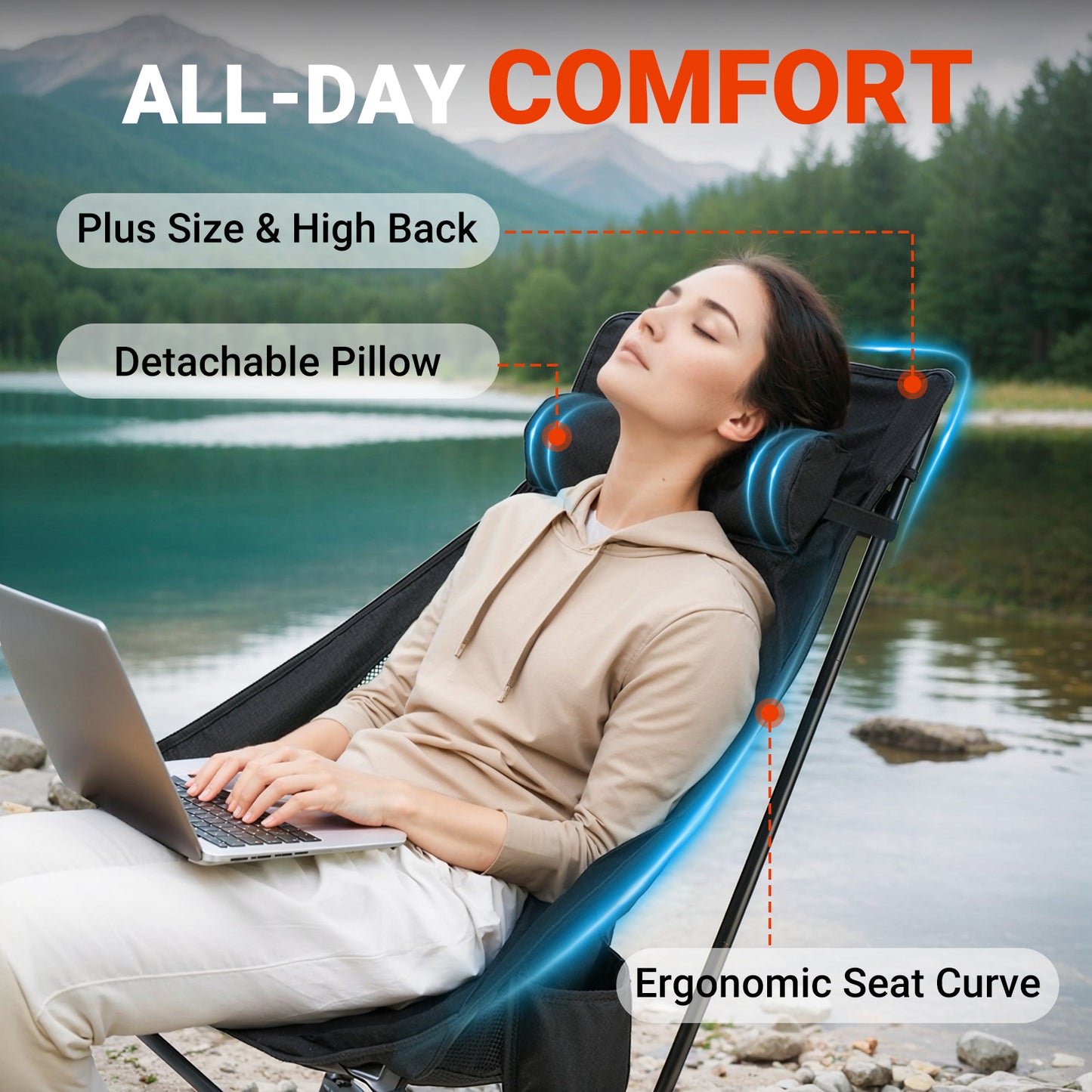 Overmont Ultralight Portable Camping Chair High Back