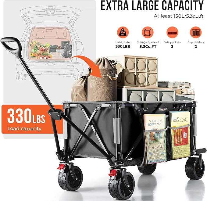 Overmont 220L Collapsible Wagon Cart with Wheels