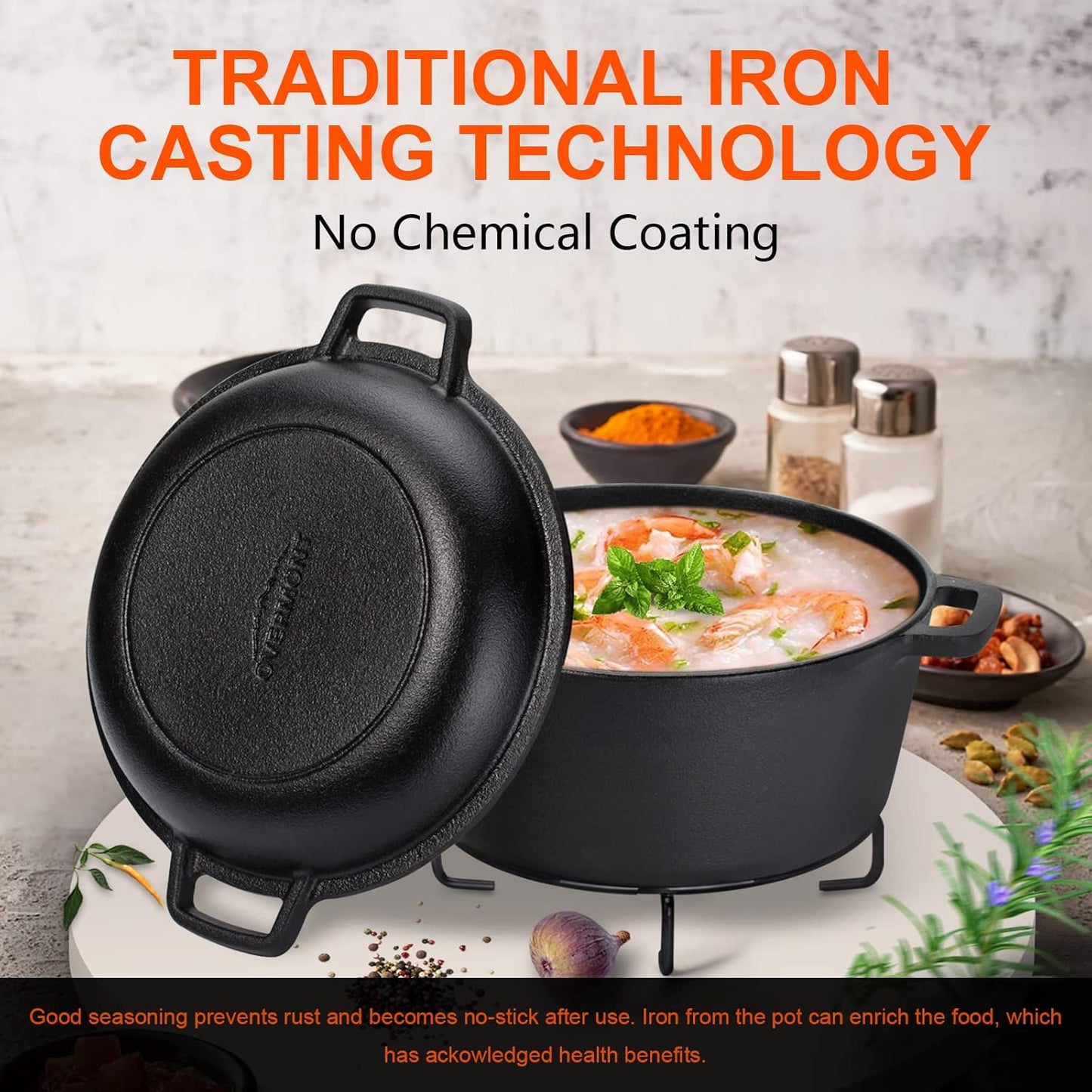 Overmont 2-in-1-Dutch-Oven mit Bratpfannendeckel