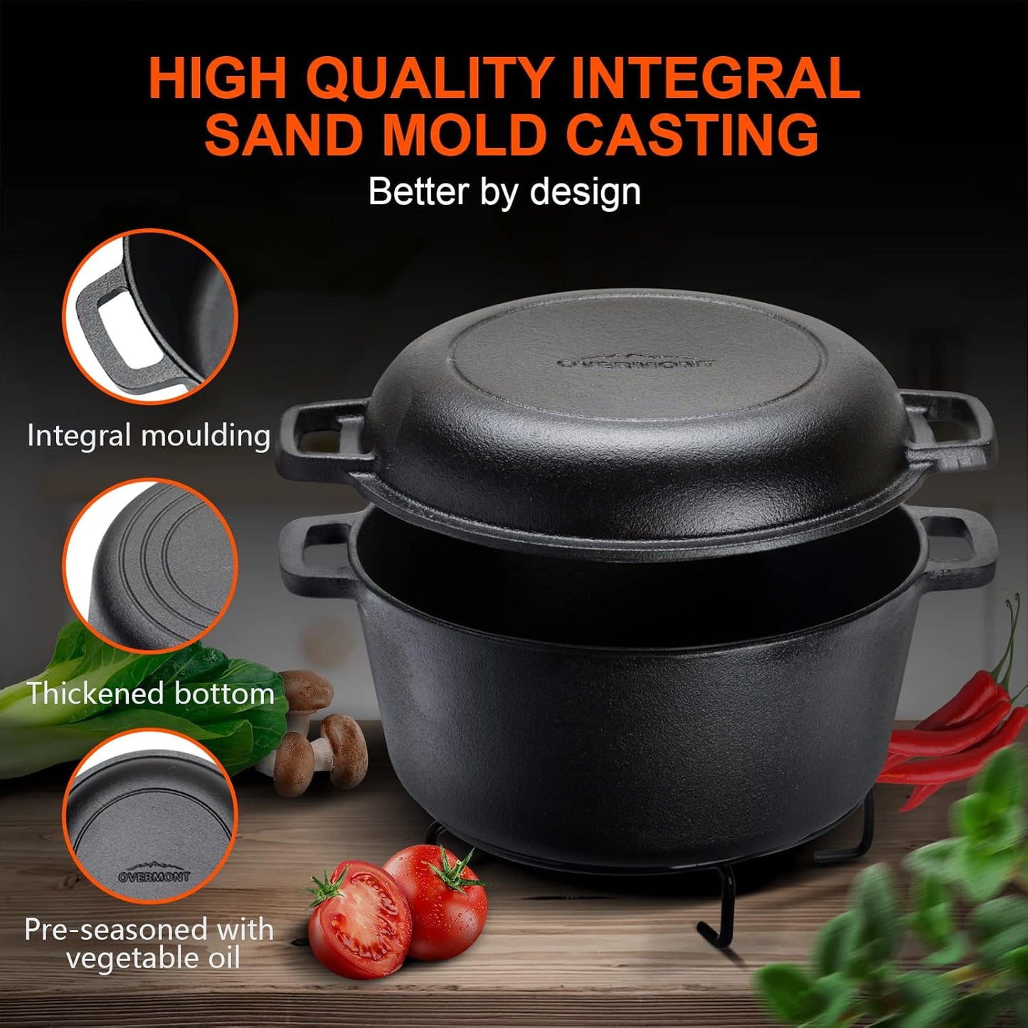 Overmont 2-in-1-Dutch-Oven mit Bratpfannendeckel