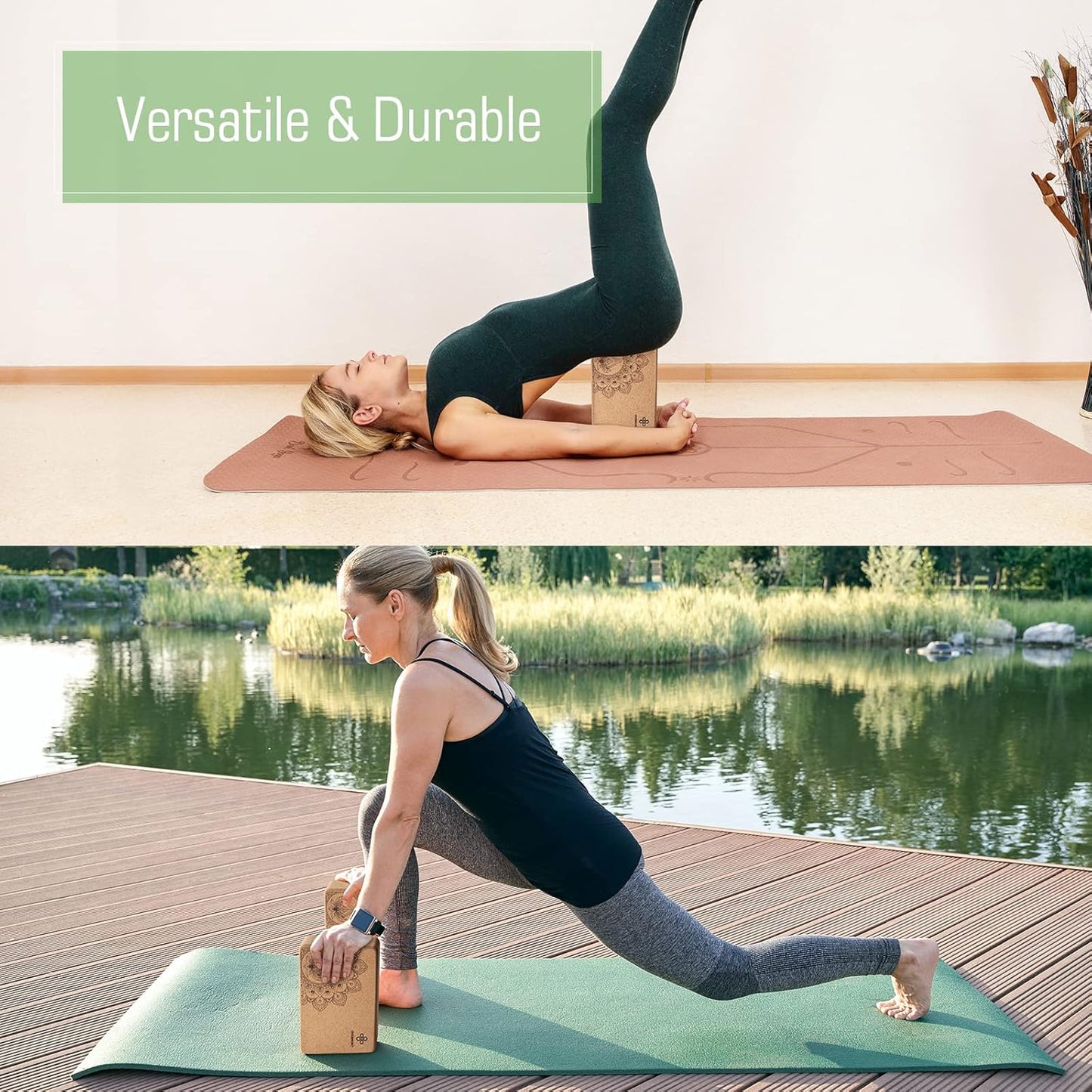 Overmont Cork Yoga Blocks 2 pack with 8ft Strap Set