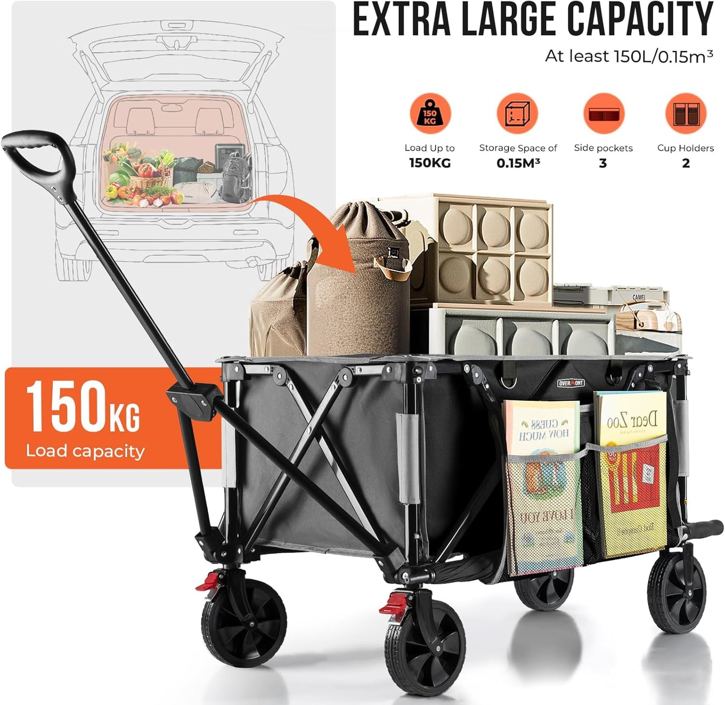 Chariot pliable pliable Overmont de 150 L, roues de 1,4 po