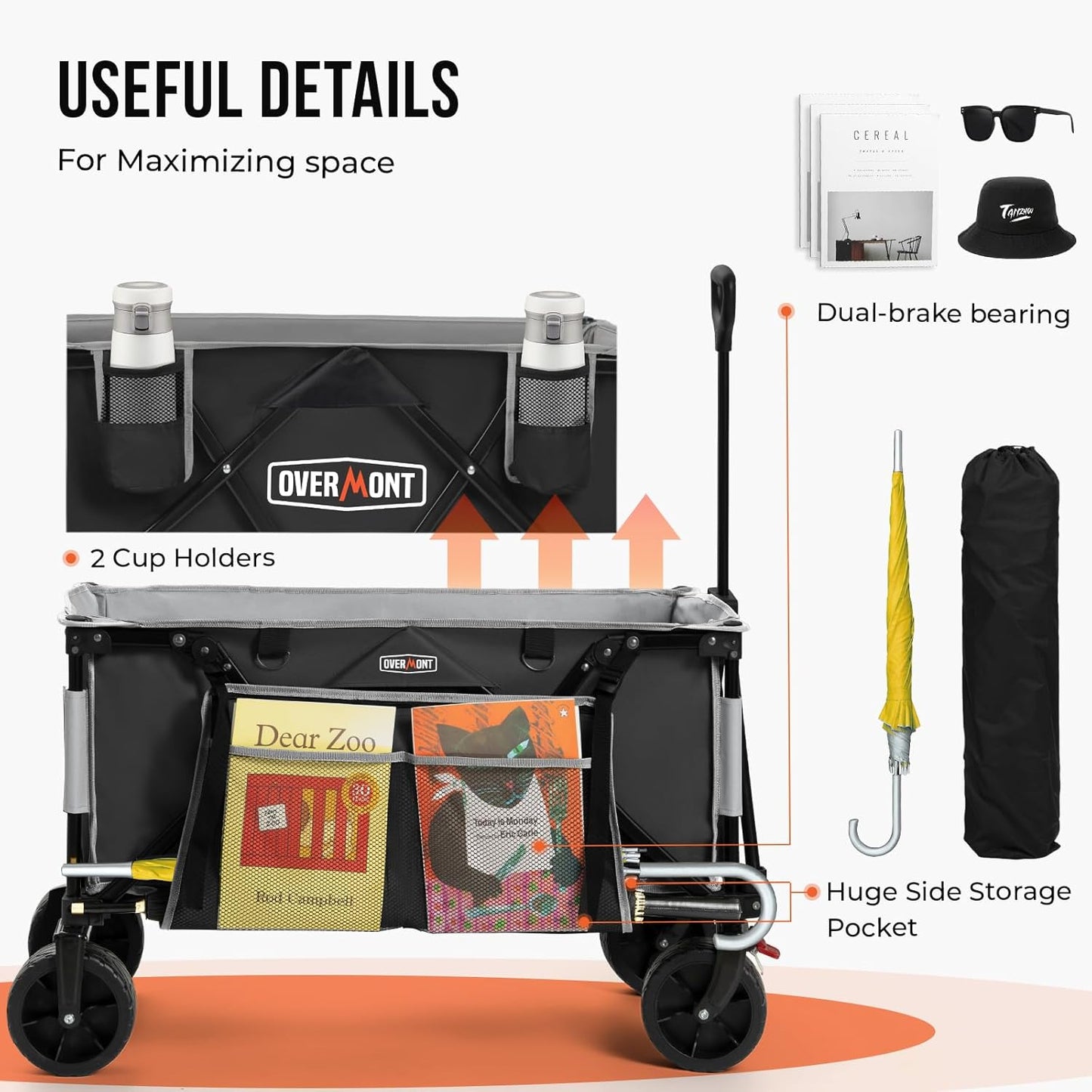 Chariot pliable pliable Overmont de 150 L, roues de 1,4 po