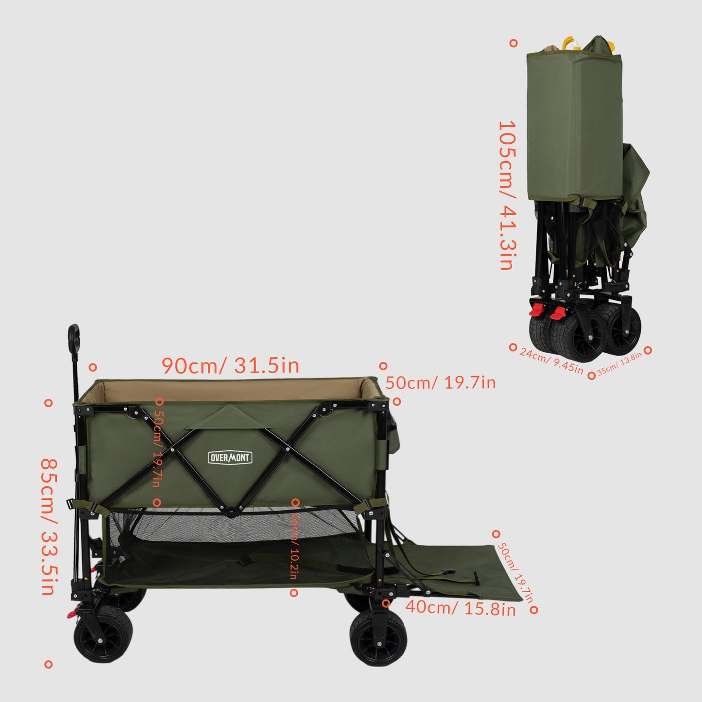 green double folding wagon cart size