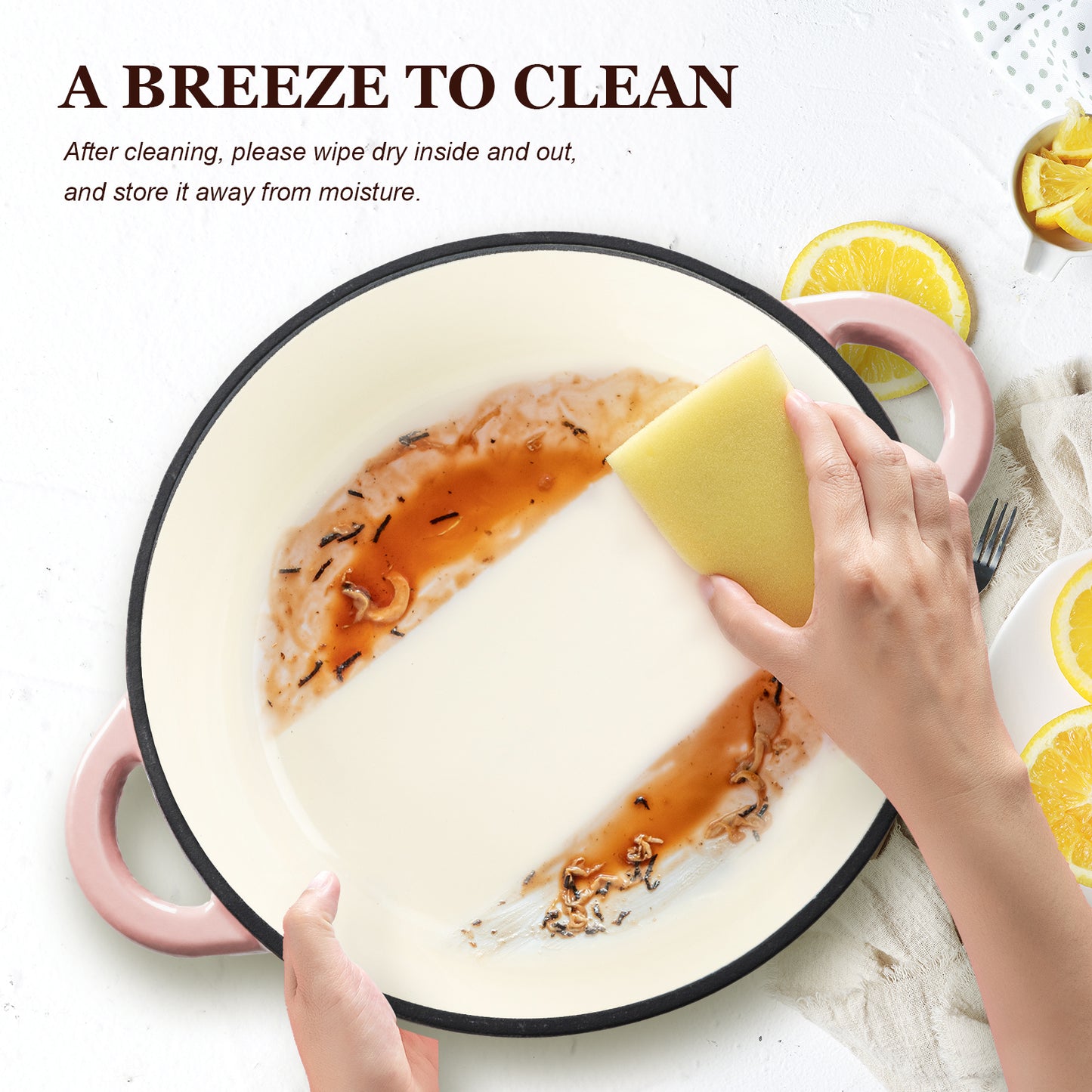 dutch ovens pink is easy to clean and wipes clean in seconds.