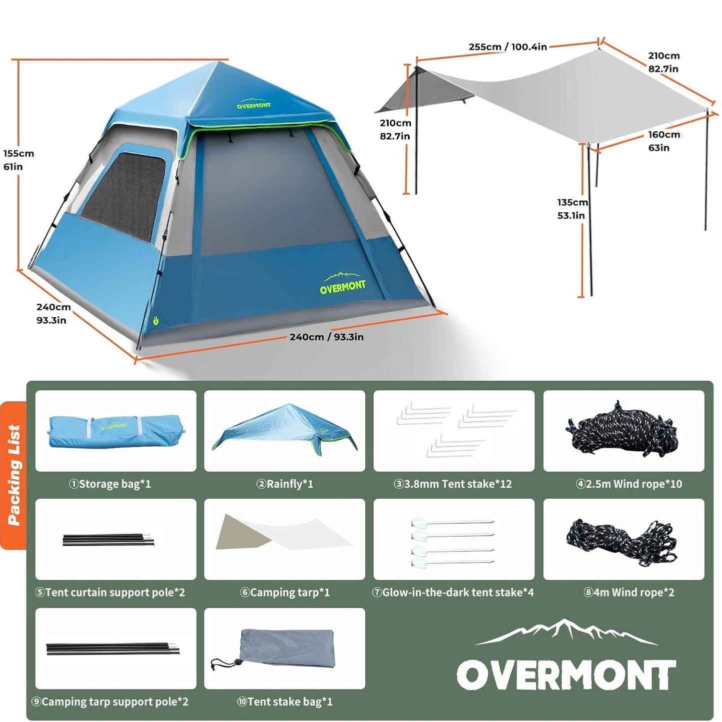 Instant Camping Tent with Tarp