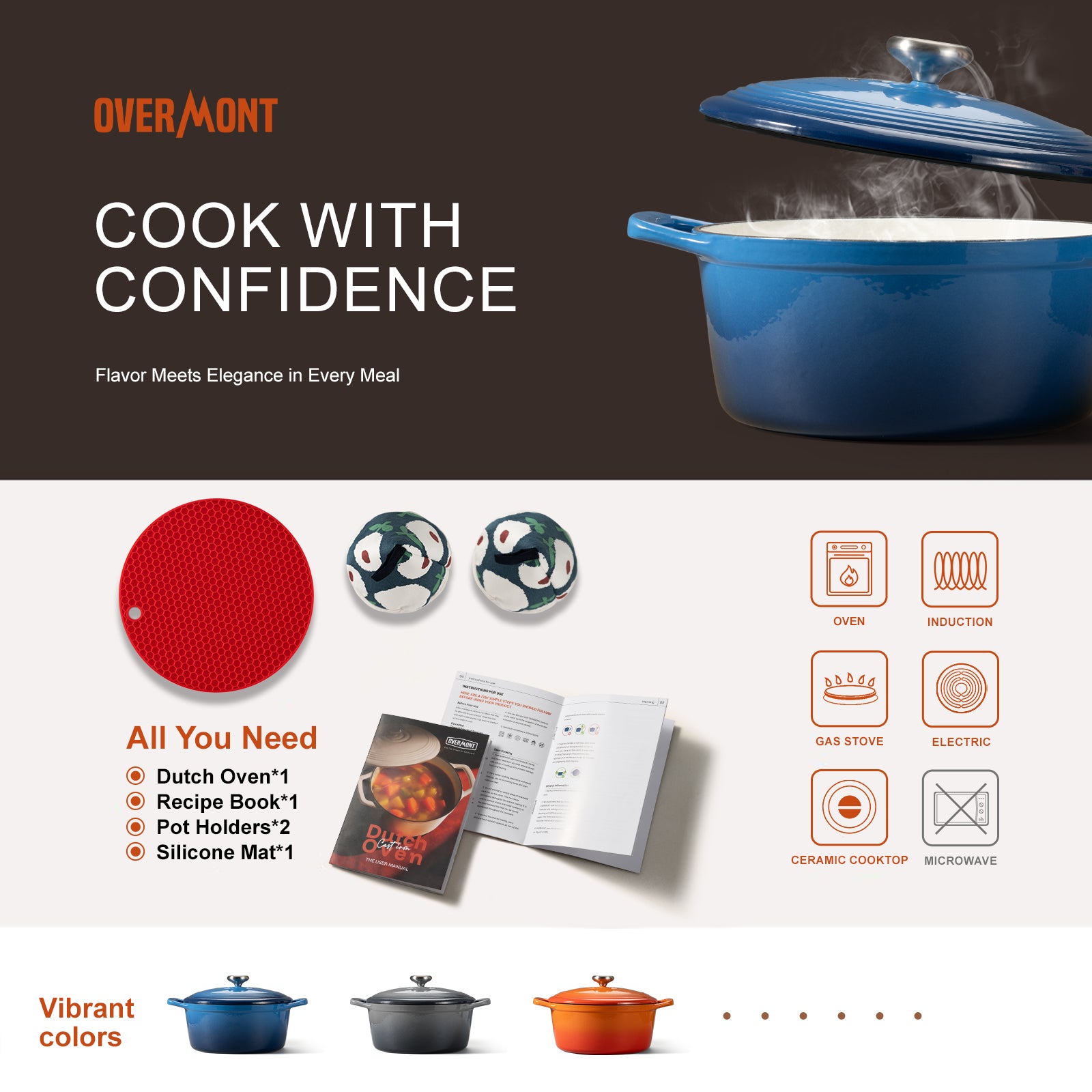 Overmont 5.5Quart Cast Iron Dutch Oven New