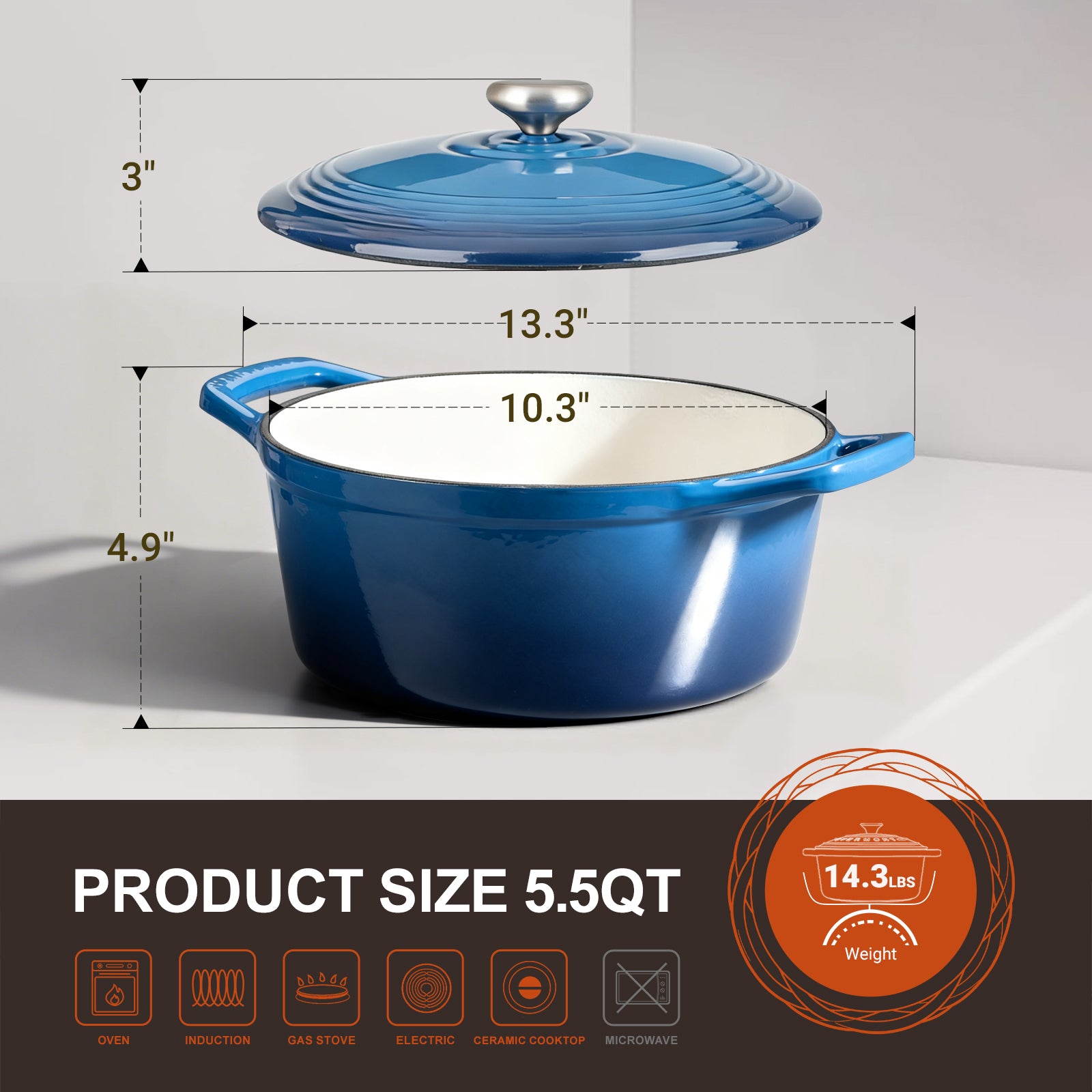 Overmont 5.5Quart Cast Iron Dutch Oven New