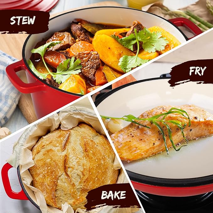 Overmont 2 in 1 Dutch Oven with Skillet Lid