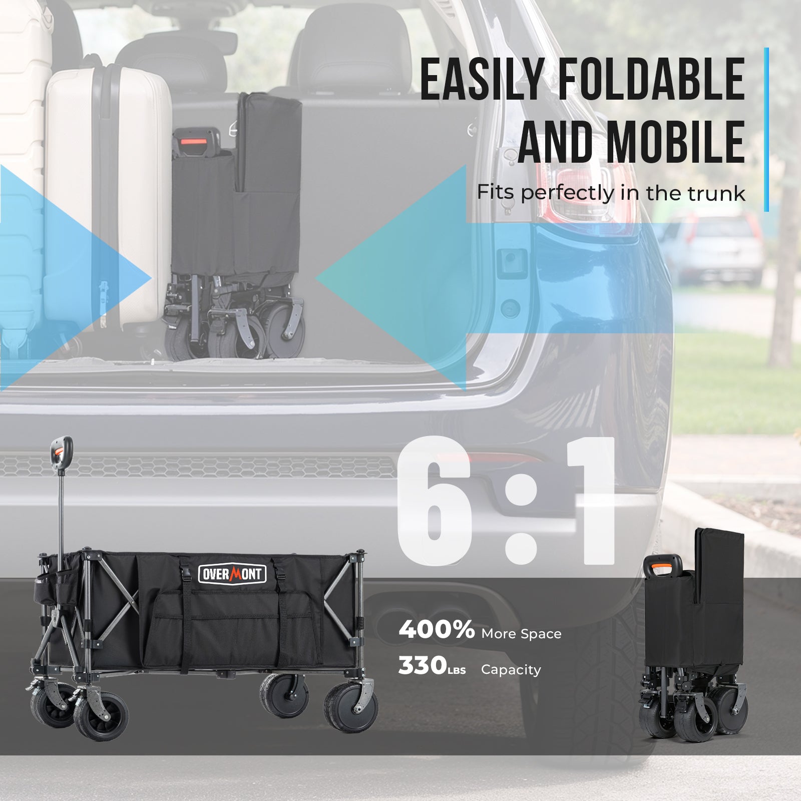 Overmont 200L Electric Collapsible Folding Wagon Cart