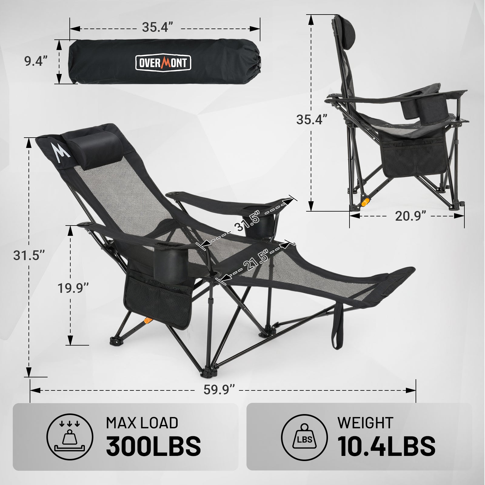 Chaise de camping Overmont avec soutien dorsal pour adultes