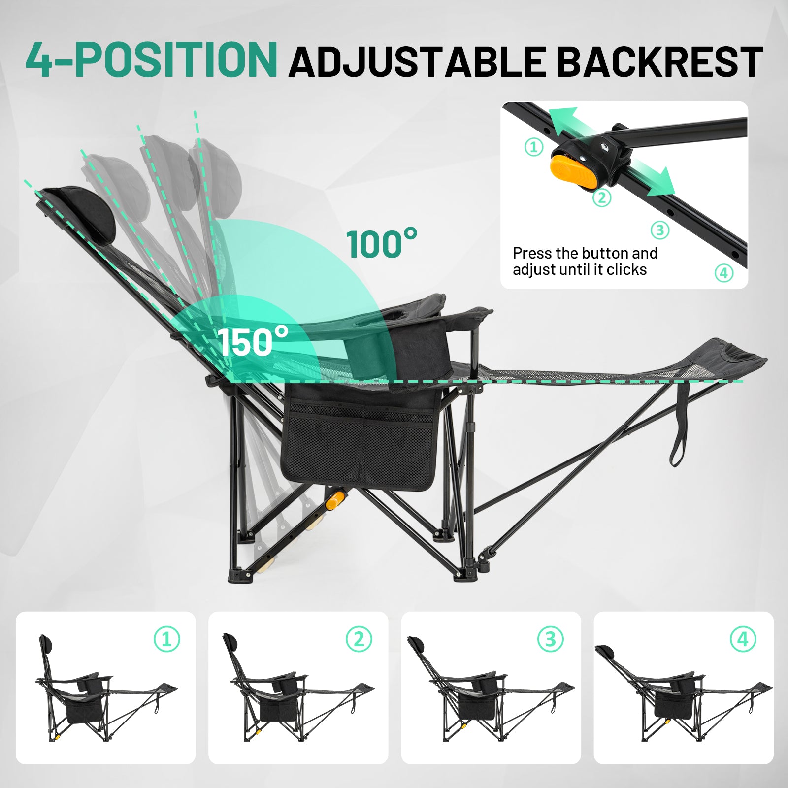 Overmont Reclining Camping Chair with Removable Footrest
