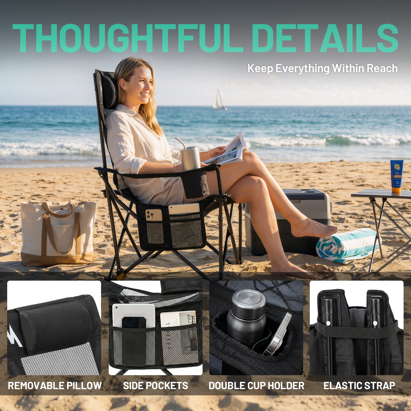 Overmont Reclining Camping Chair with Removable Footrest