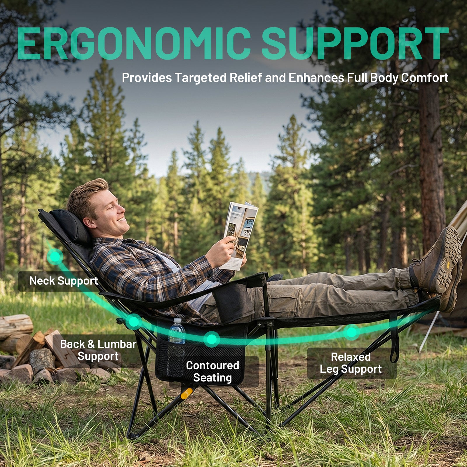 Overmont Reclining Camping Chair with Removable Footrest
