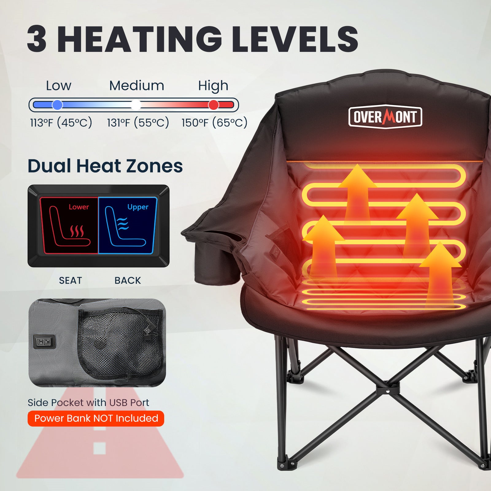 Overmont Heated Oversized XL Camping Chair