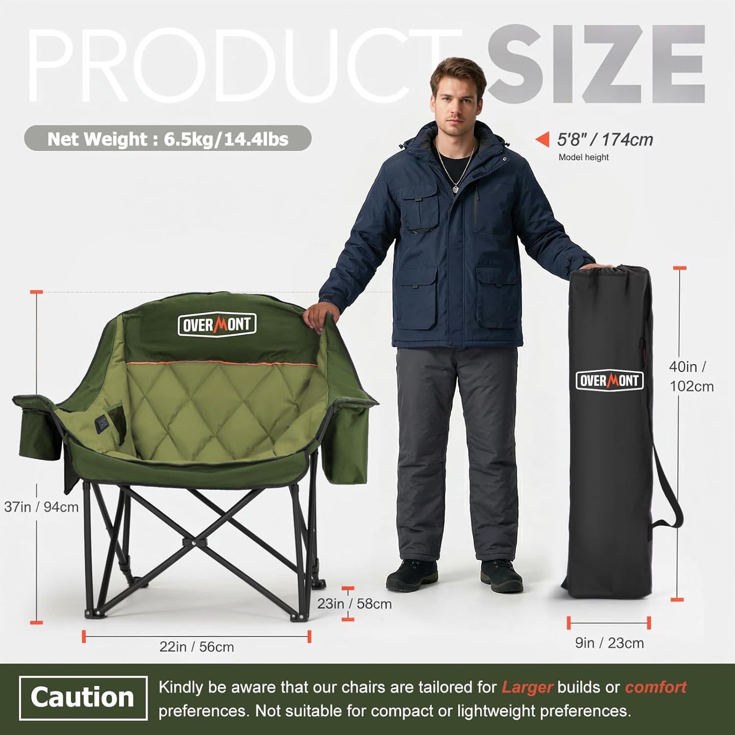 Chaise de camping Overmont surdimensionnée XL pour adultes
