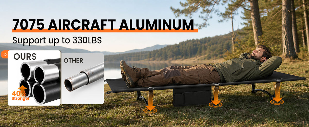 Overmont Portable Camping Cot - 7075 Aluminum Height Adjustable