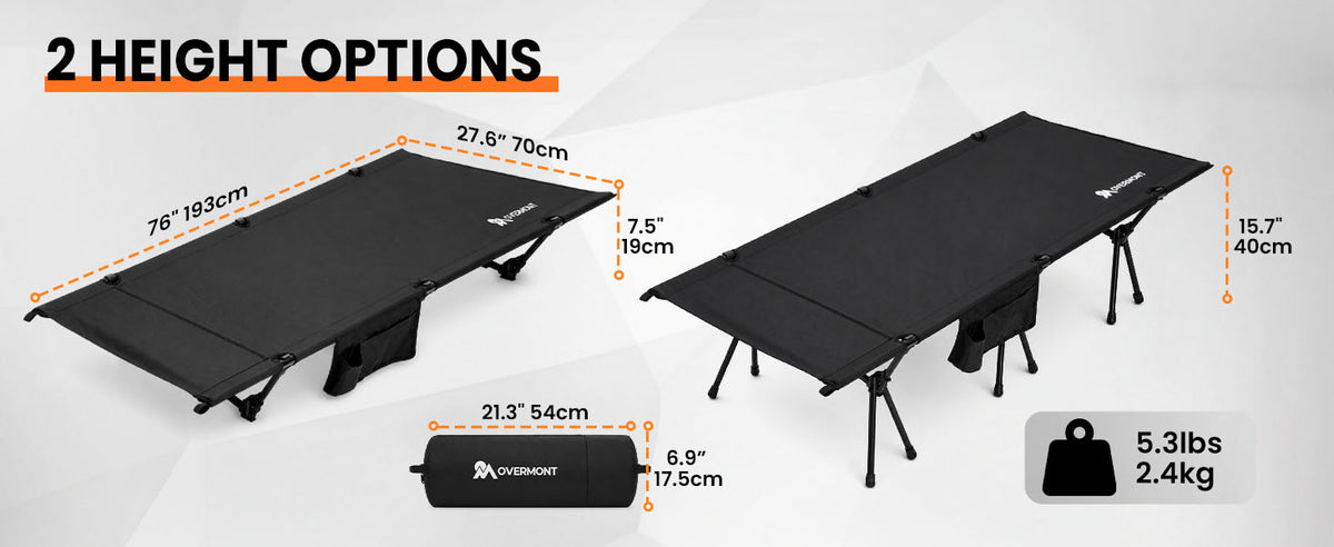 Overmont Portable Camping Cot - 7075 Aluminum Height Adjustable