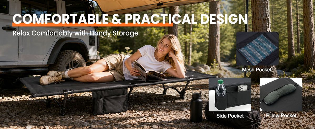 Overmont Portable Camping Cot - 7075 Aluminum Height Adjustable