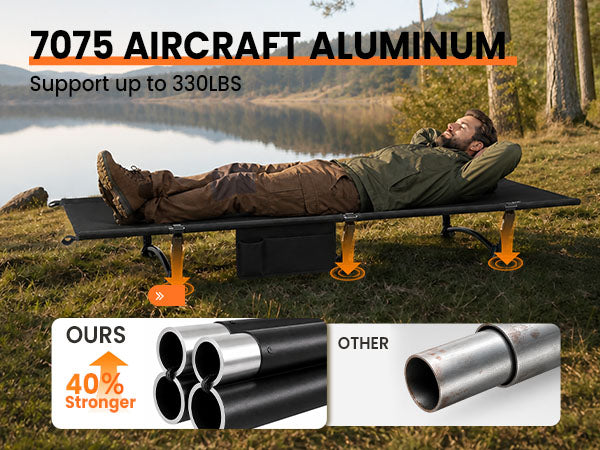 Overmont Portable Camping Cot - 7075 Aluminum Height Adjustable