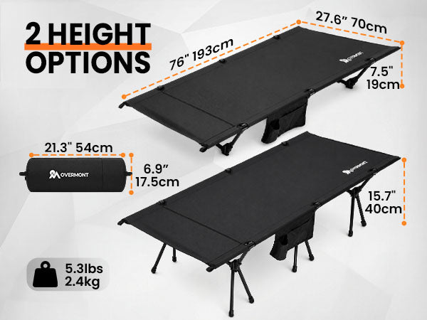 Overmont Portable Camping Cot - 7075 Aluminum Height Adjustable