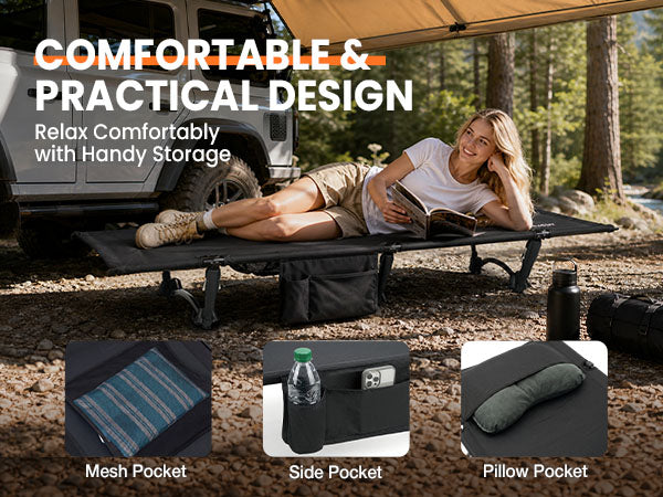 Overmont Portable Camping Cot - 7075 Aluminum Height Adjustable