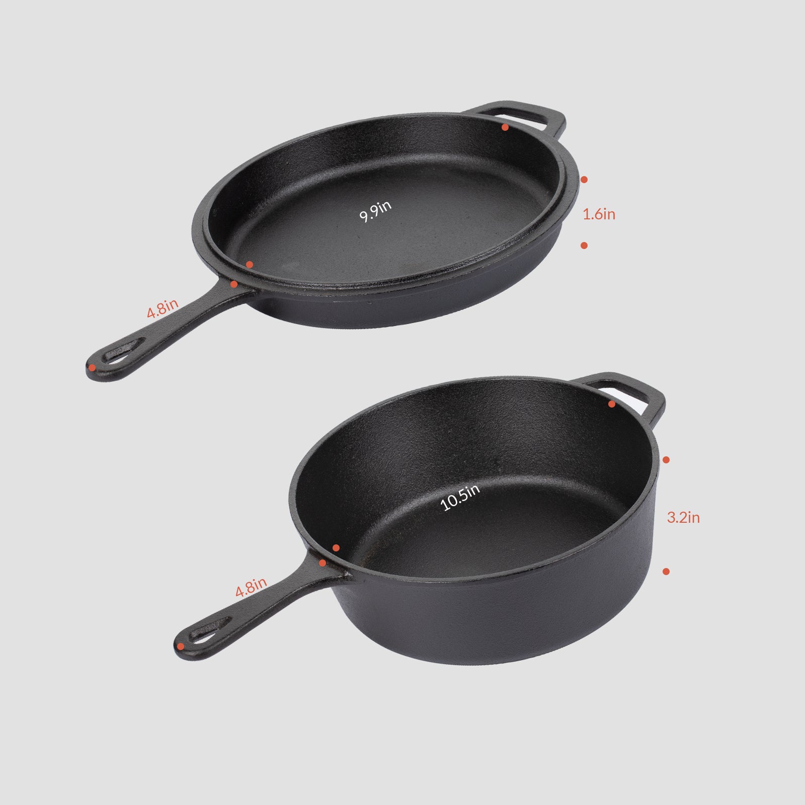 cast iron cooker size table