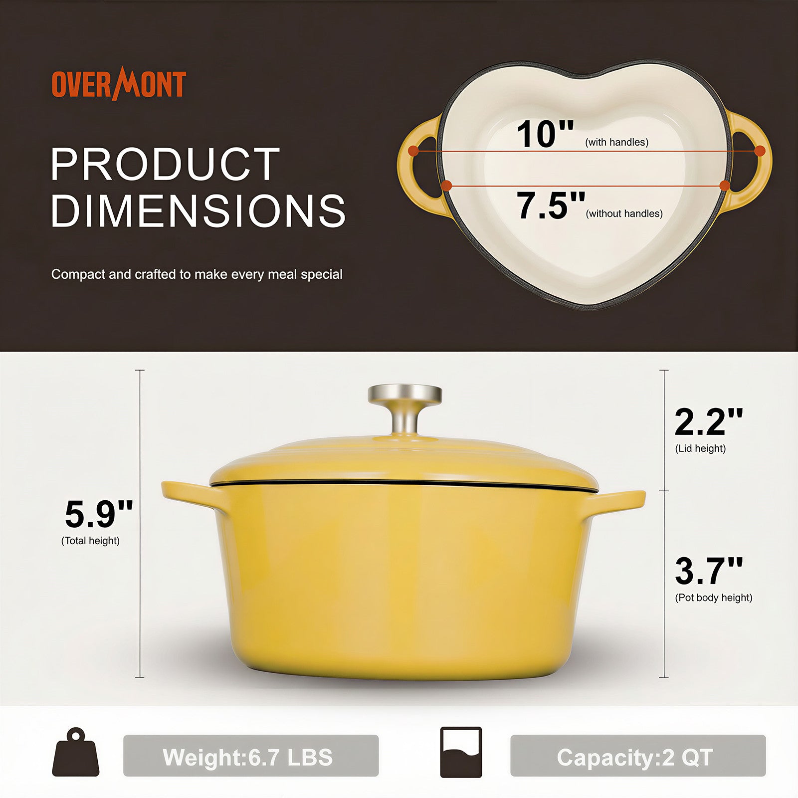 Overmont 5,5 QT Schmortopf aus emailliertem Gusseisen