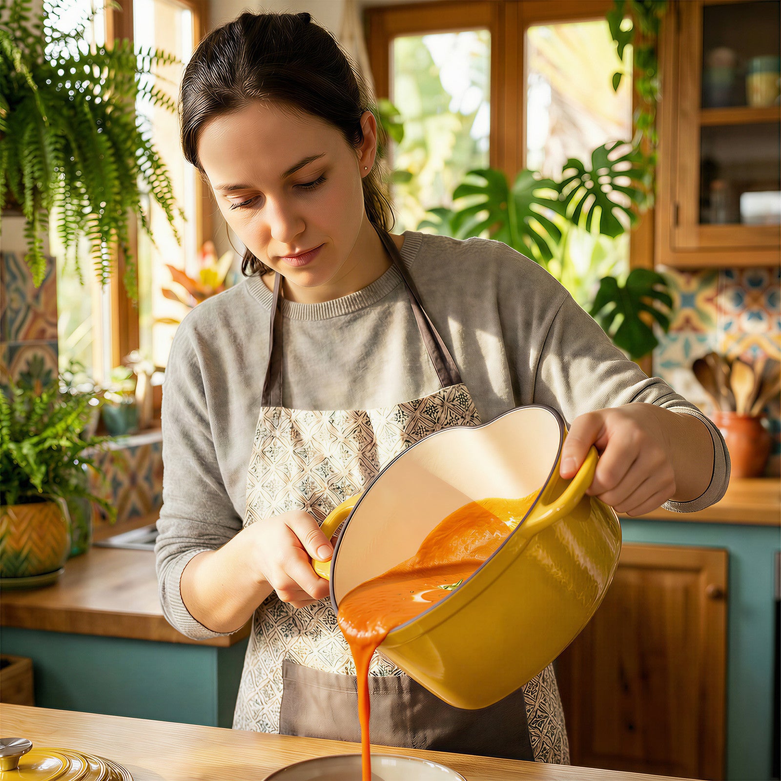 Overmont 5,5 QT Schmortopf aus emailliertem Gusseisen