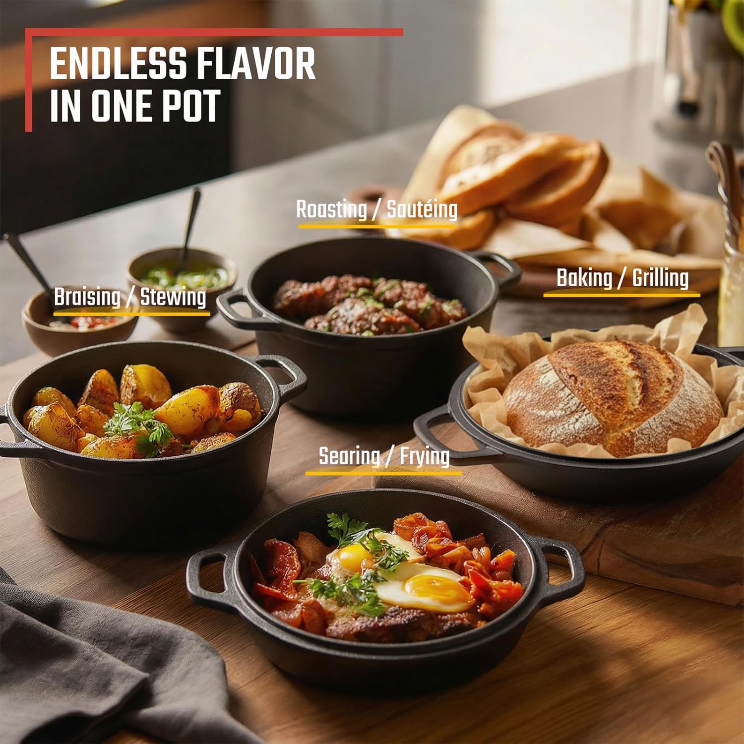 Overmont 2-in-1-Dutch-Oven mit Bratpfannendeckel