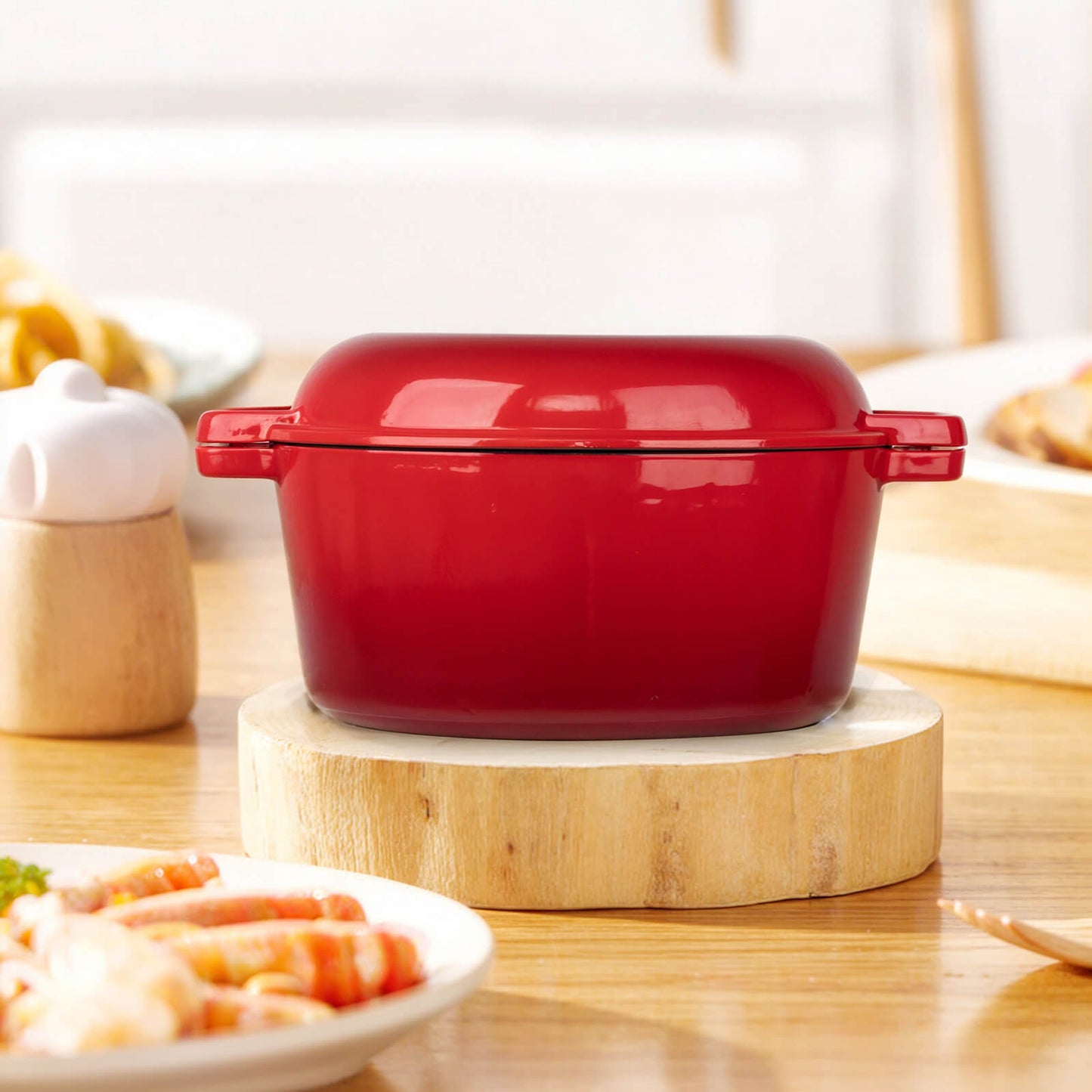 Overmont 2 in 1 Enameled Cast Iron Dutch Oven with Skillet Lid