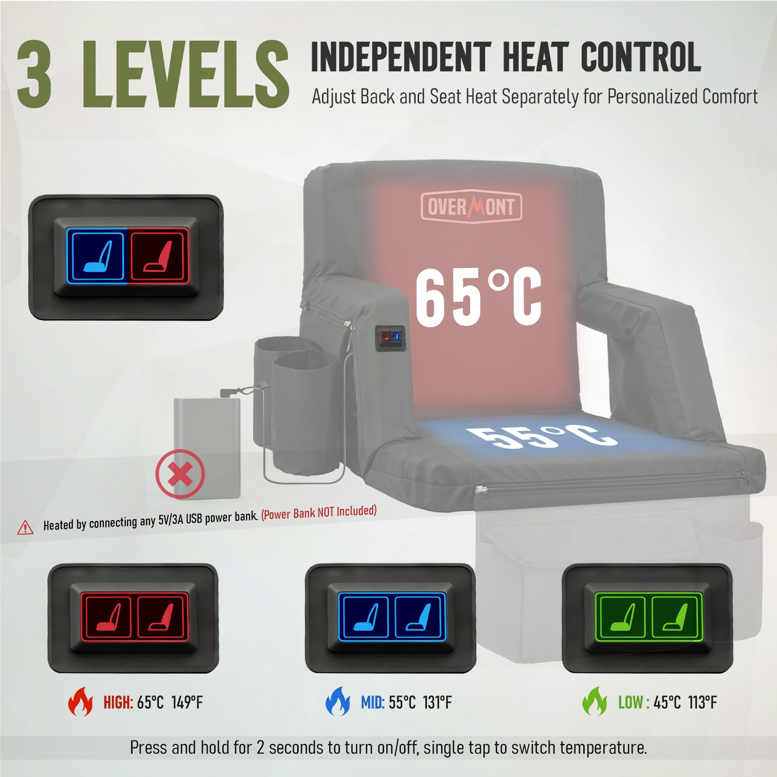 Overmont Heated Stadium Seat with Back Support