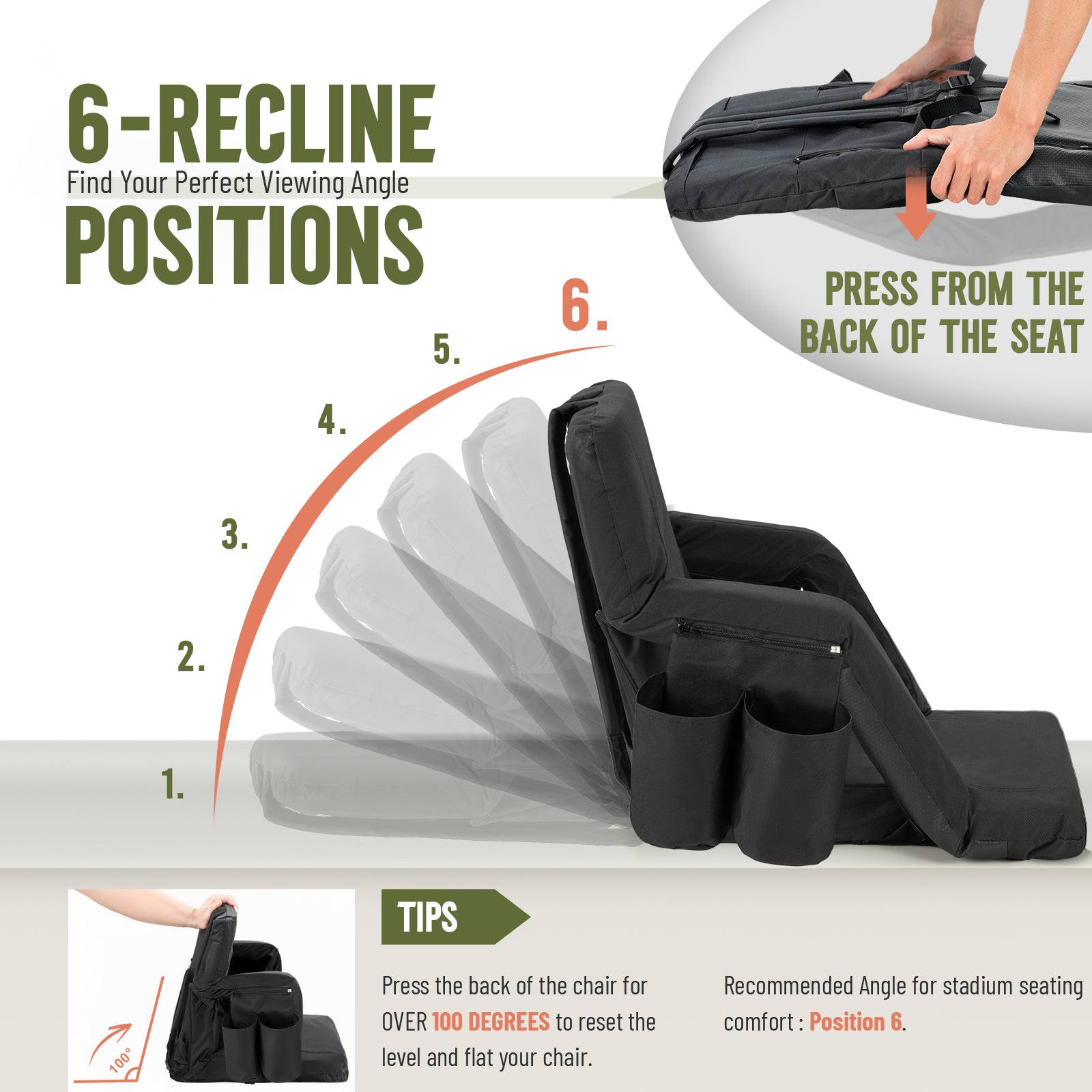 Overmont Heated Stadium Seat with Back Support