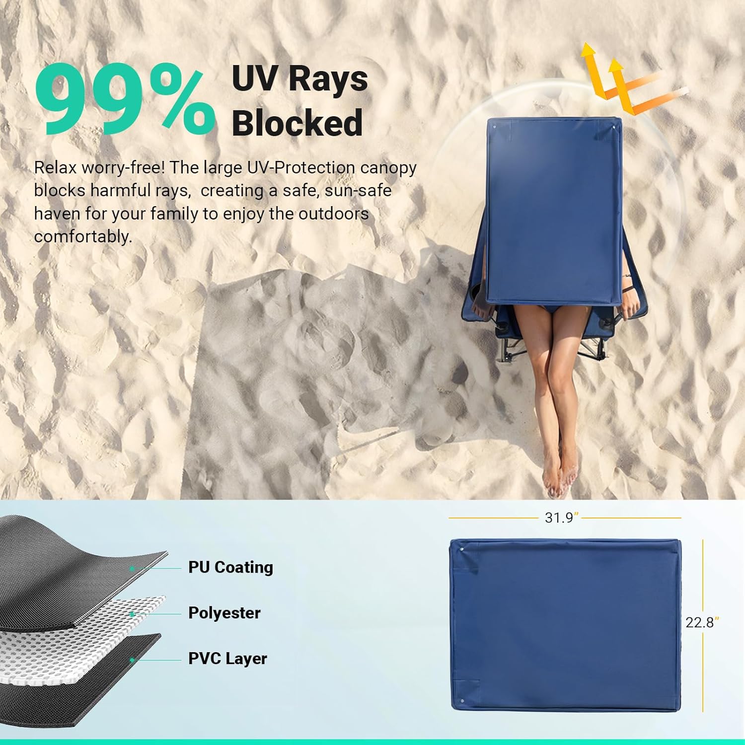 Overmont Strandstuhl mit Sonnenschirm