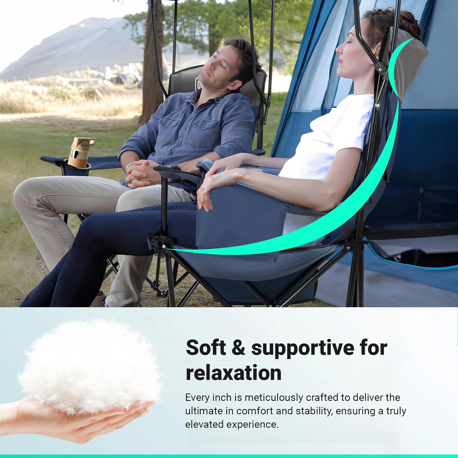 Overmont Beach Chair with Canopy Shade and Cooler - Support 330lbs Oversized Folding Camping Chair with Umbrella- Cup Holder - Cool Bag