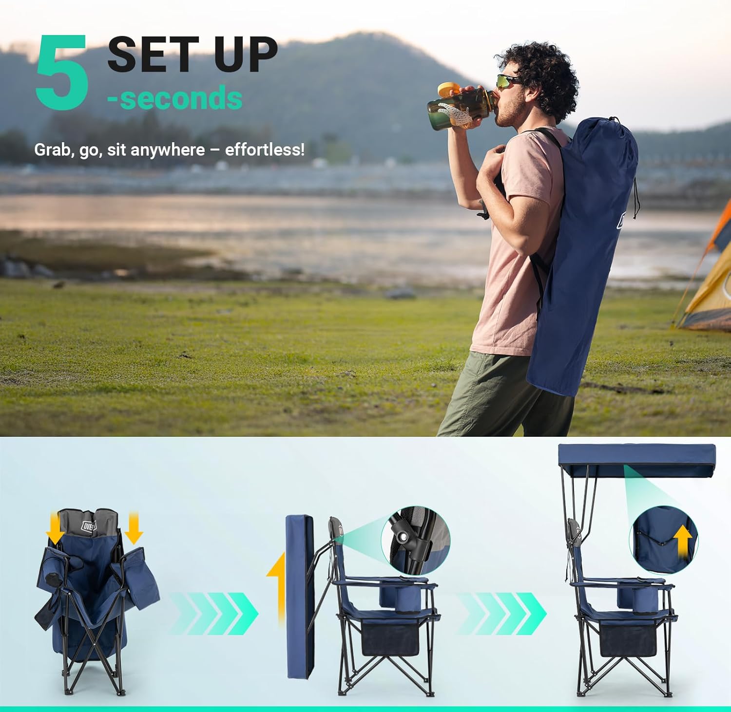 Overmont Strandstuhl mit Sonnenschirm