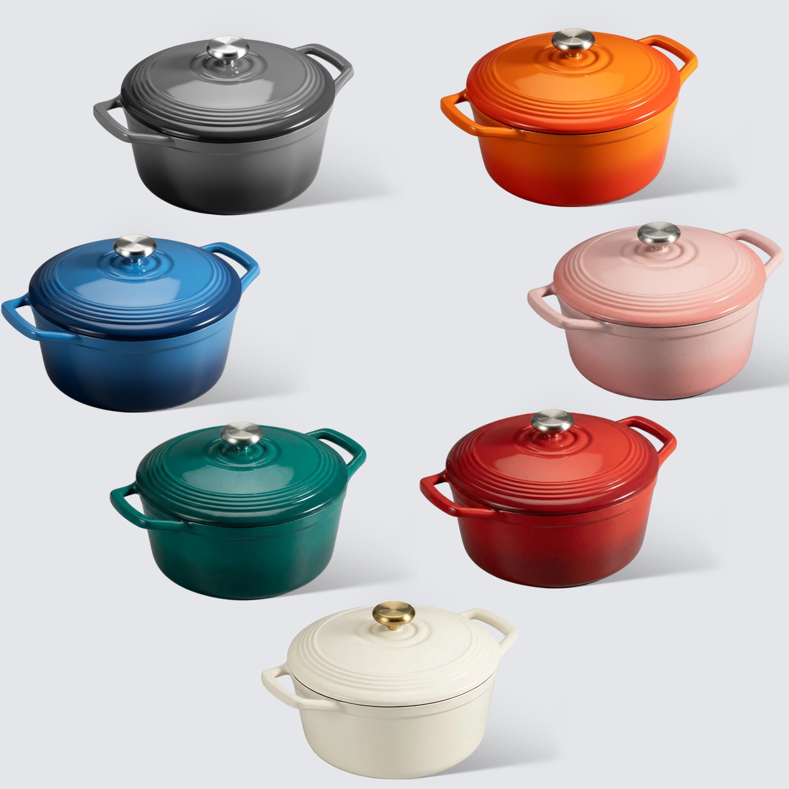 Overmont 5.5Quart Cast Iron Dutch Oven Drip-pattern Lid Multicolor