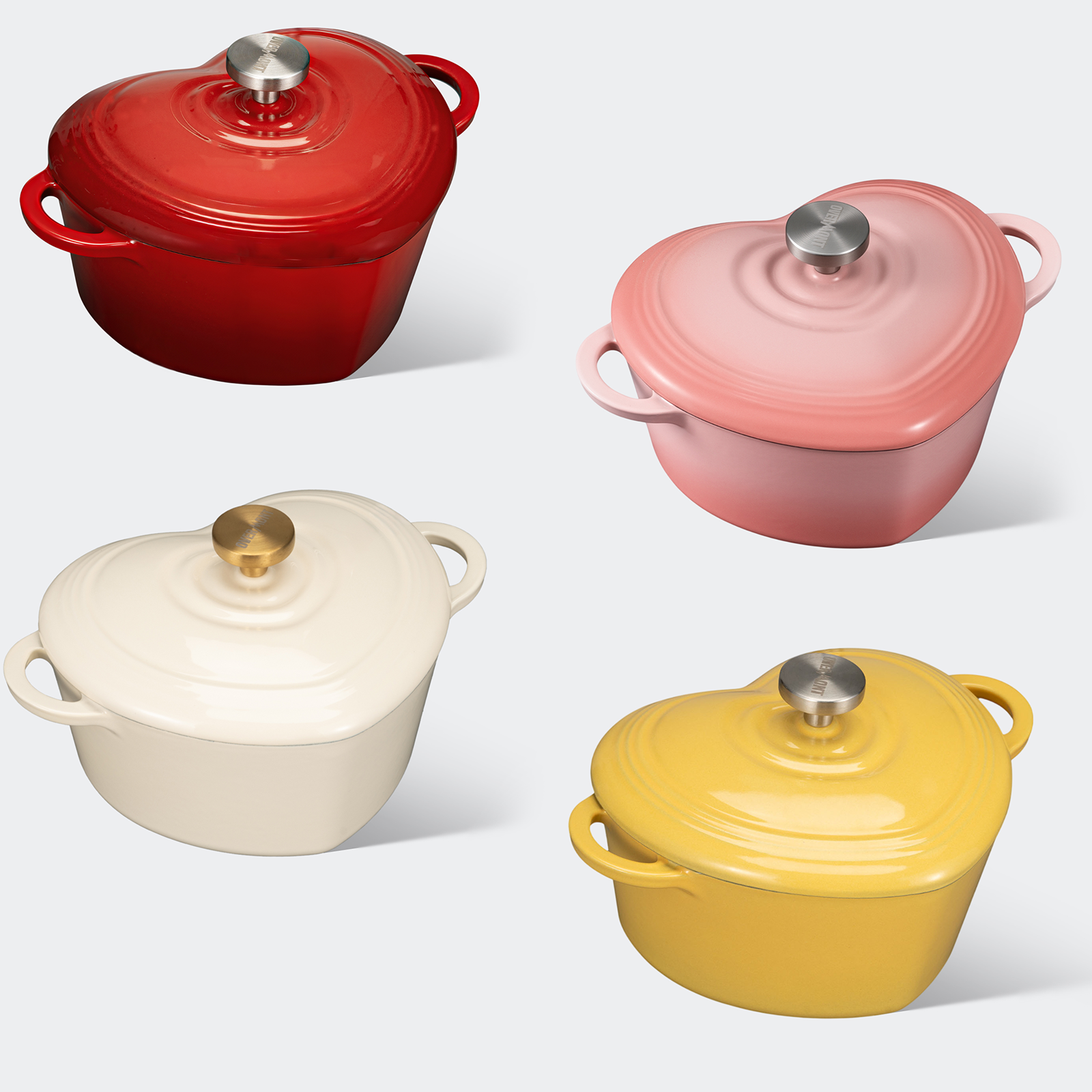 Overmont Heart-Shaped Cast Iron Dutch Oven 2QT Multicolor