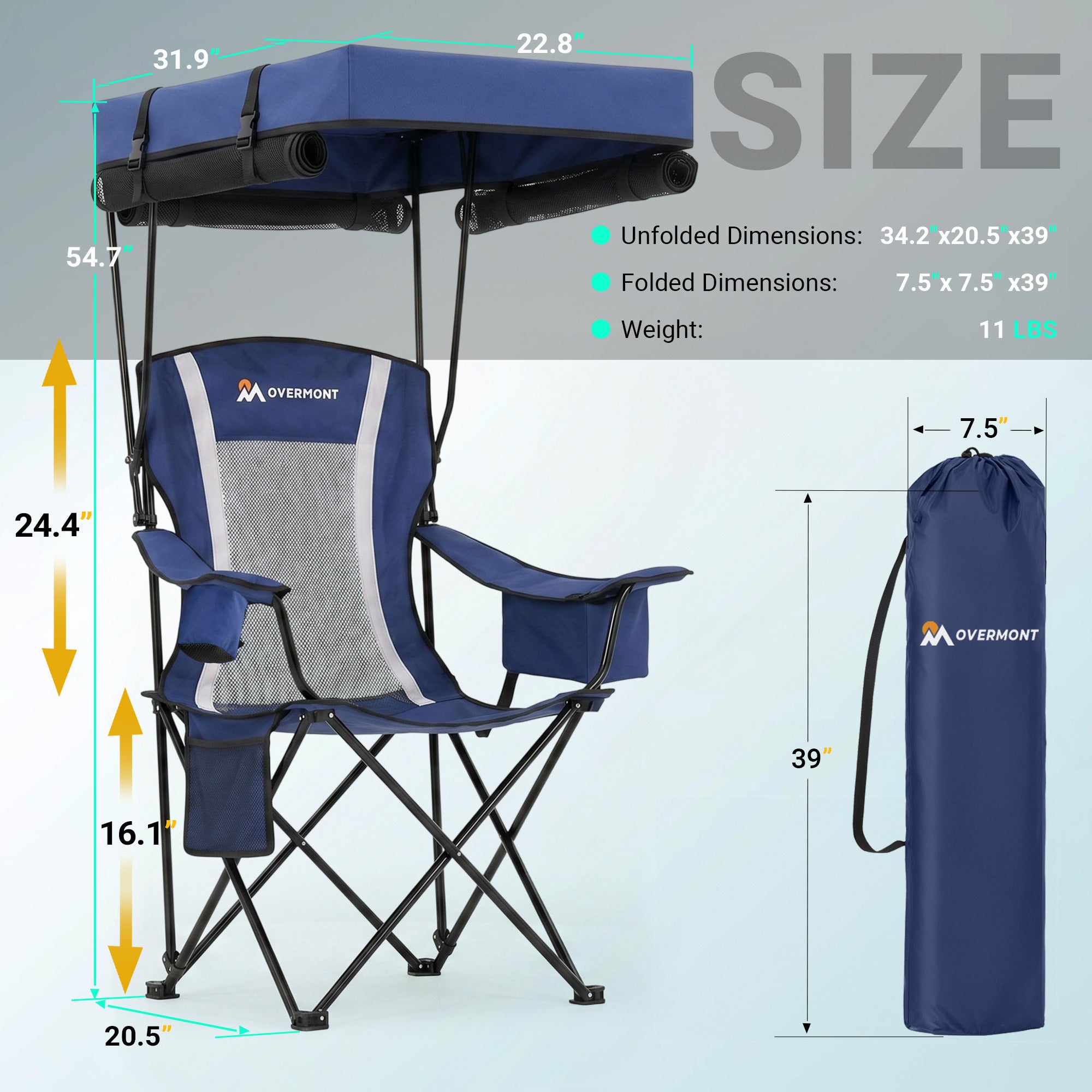 Chaise de camping Overmont avec soutien dorsal pour adultes