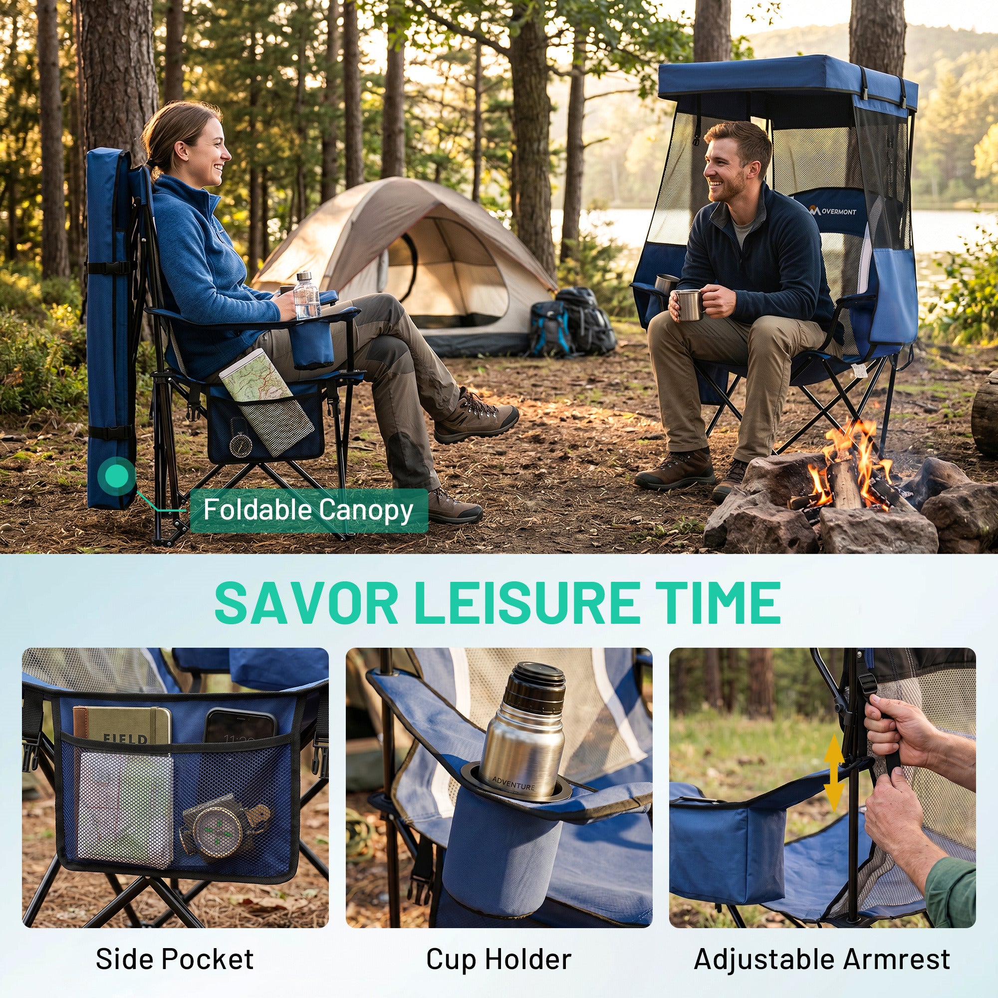 Chaise de camping Overmont avec soutien dorsal pour adultes