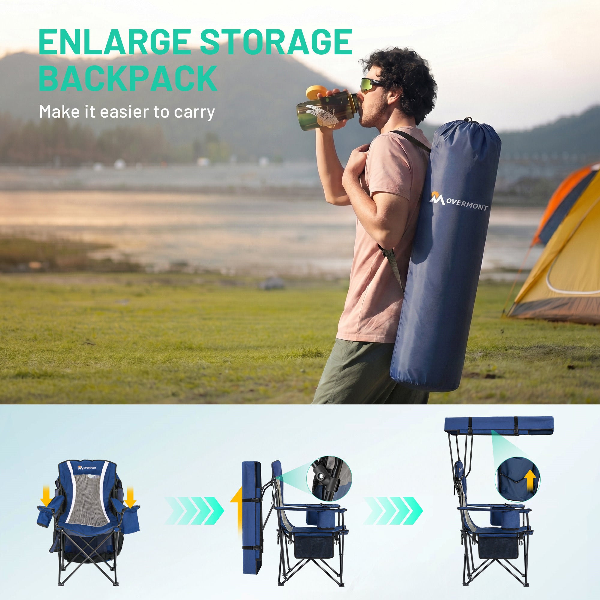Chaise de camping Overmont avec soutien dorsal pour adultes