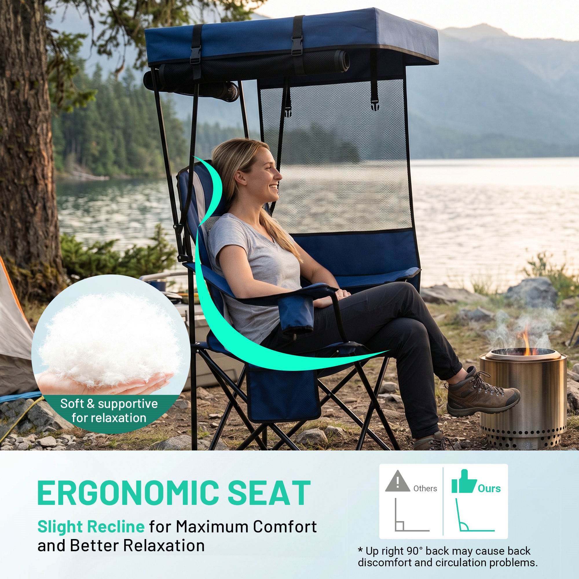 Chaise de camping Overmont avec soutien dorsal pour adultes