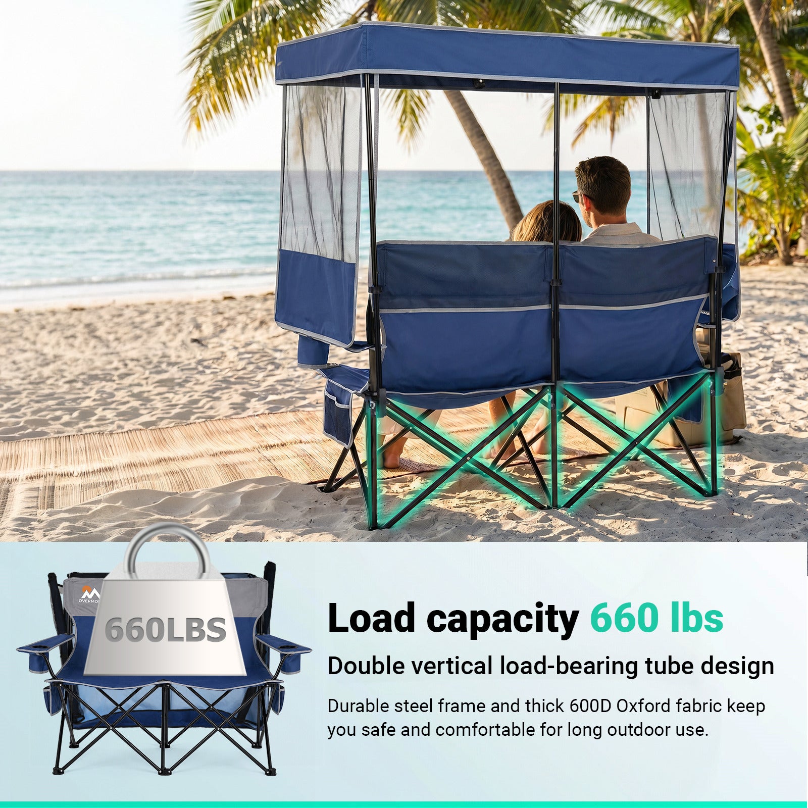 Overmont Double Camping Chair with Canopy