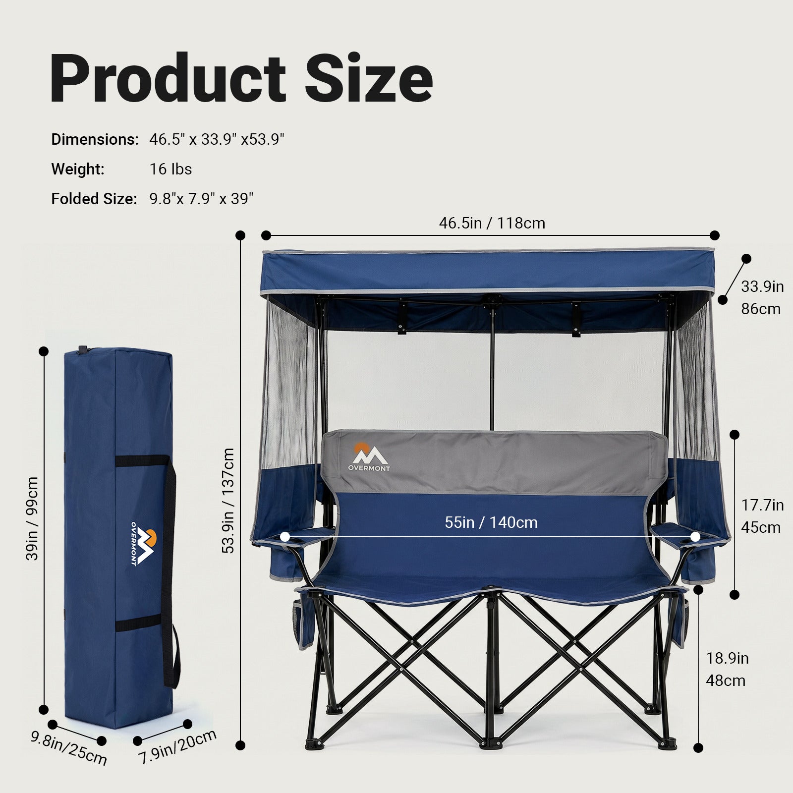 Overmont Double Camping Chair with Canopy